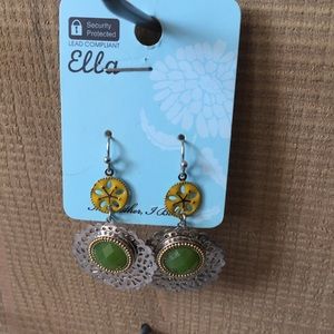 2/$12 Ella Silver Green and Yellow Dangle Earrings